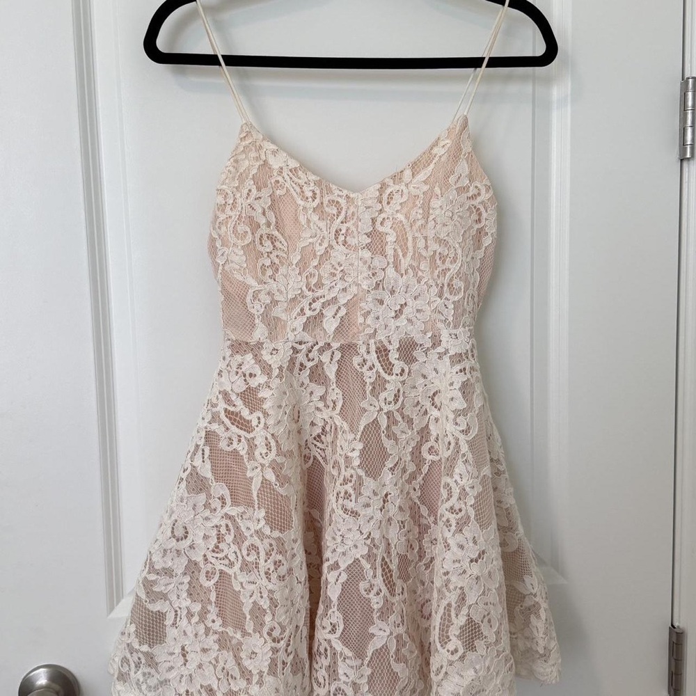 San Joy Blush and Ivory Lace Midi Dress